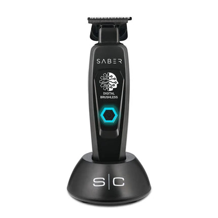 Saber Trimmer - Professional Cordless Hair Trimmer with Full Metal Body and Digital Brushless Motor in Black