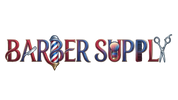 Barber Supply logo with barber-themed graphics on a black background
