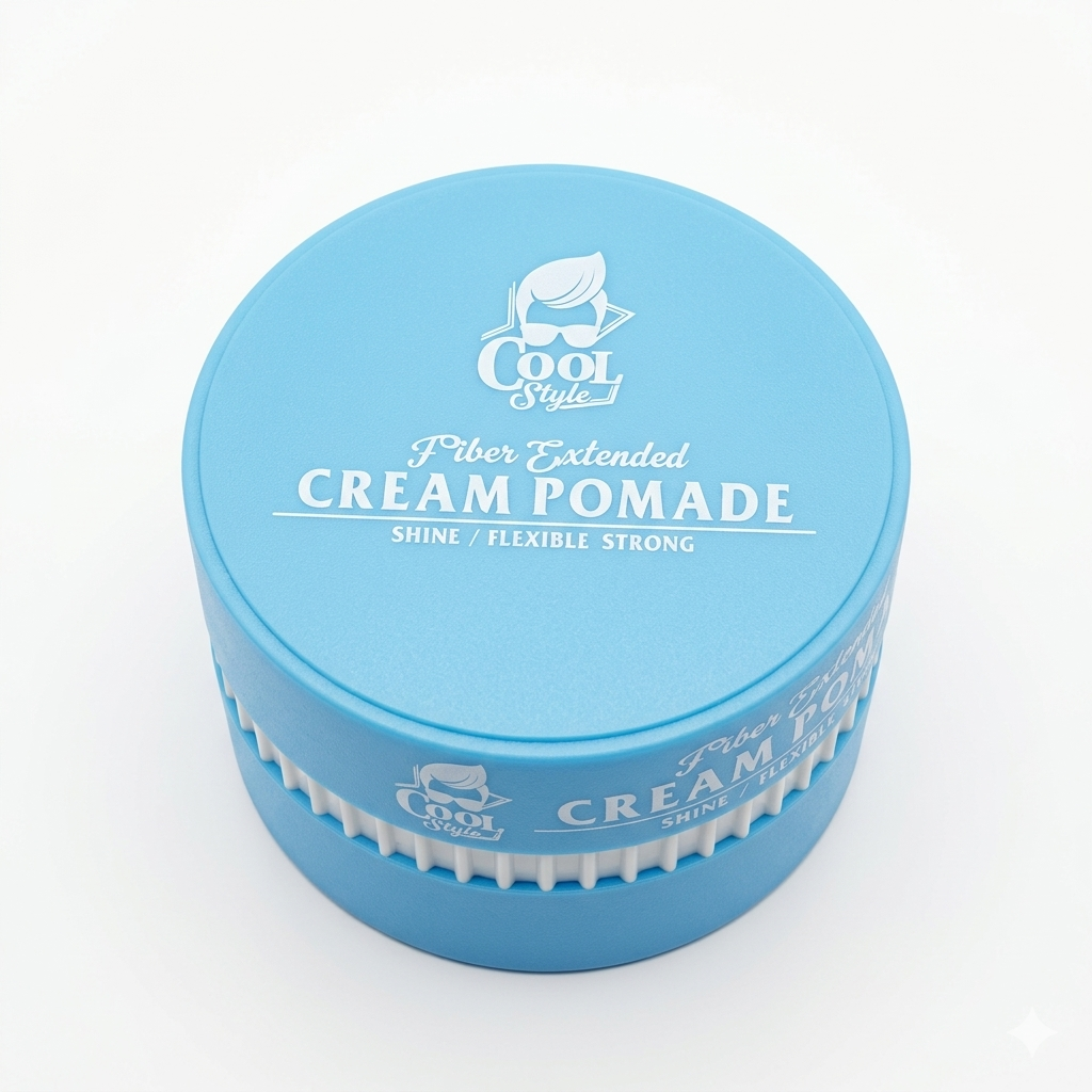 Blue container of Cream Pomade with 'Cool Style' branding on a white background