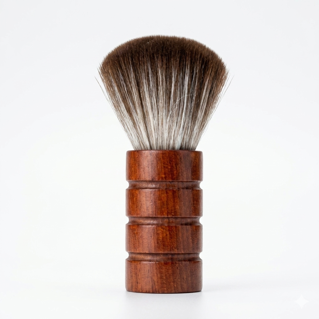 Wooden shaving brush with bristle head on a white background