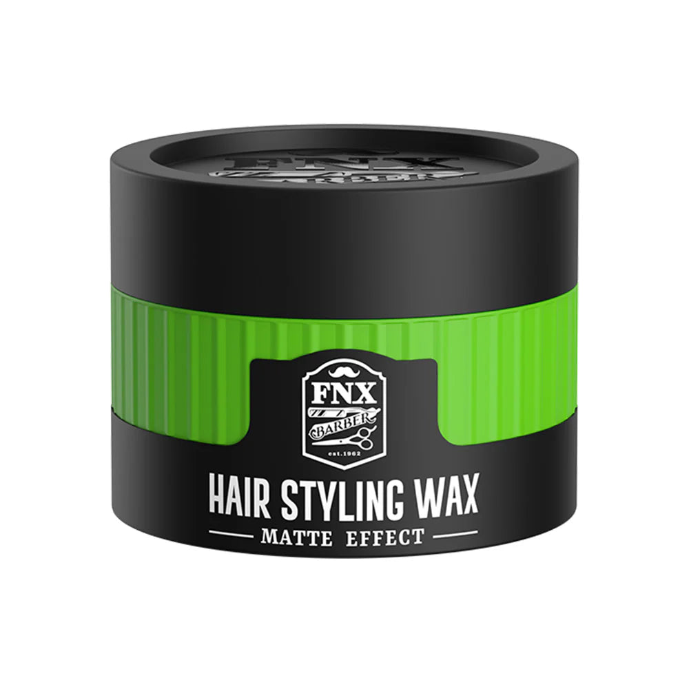 A container of (FNX) Hair Styling Wax - Ultra Hard with a black and blue label, indicating it is a hair styling product with strong hold.