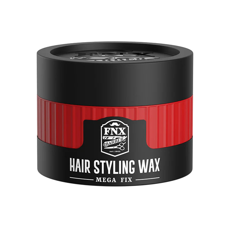 A container of (FNX) Hair Styling Wax - Ultra Hard with a black and blue label, indicating it is a hair styling product with strong hold.