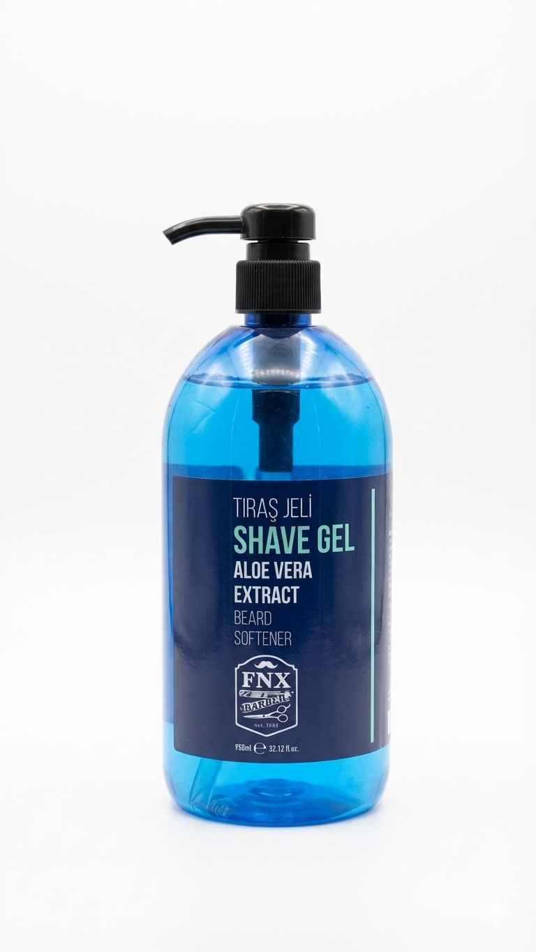 Shave gel bottle with pump on a white background