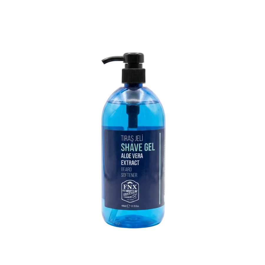 Shave gel bottle with pump on a white background