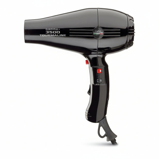 A black 3500 Tourmaline hair dryer with a power cord.