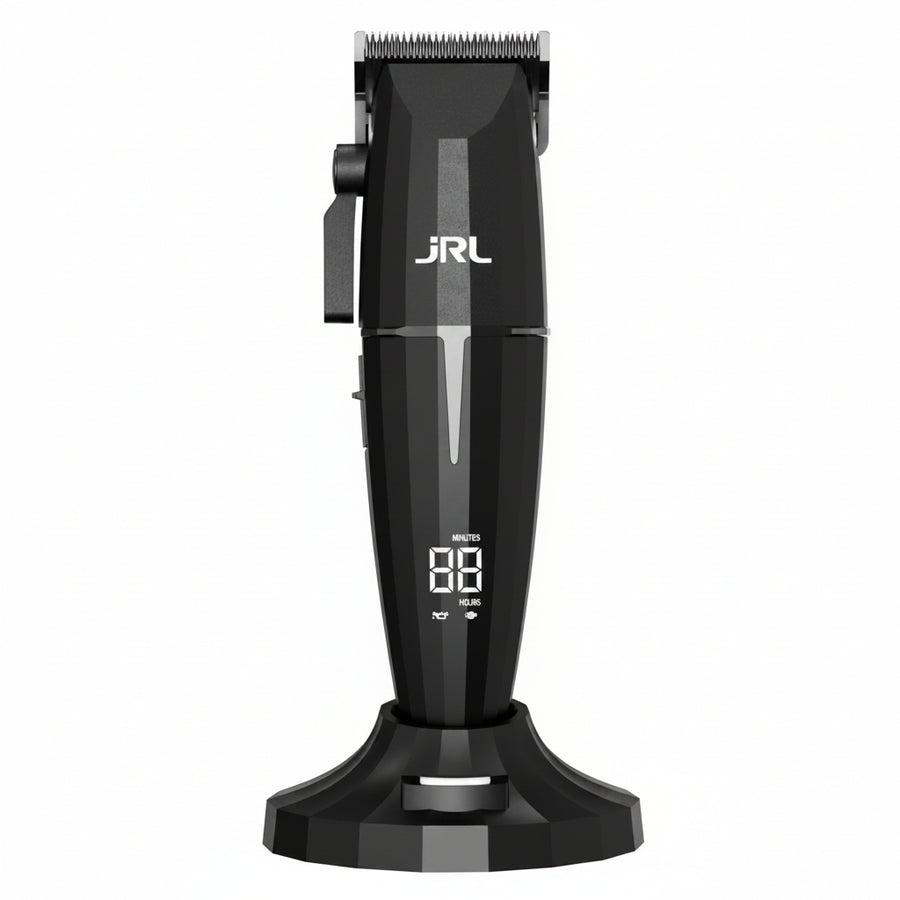 Black hair clipper with digital display on a white background