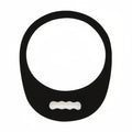 A round foam mirror with a handle, predominantly black in color with a white central mirror.