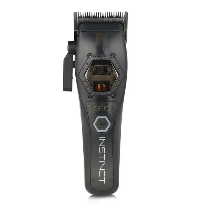 A black cordless hair clipper with a visible IN2 Vector Motor and intuitive torque control indicator.