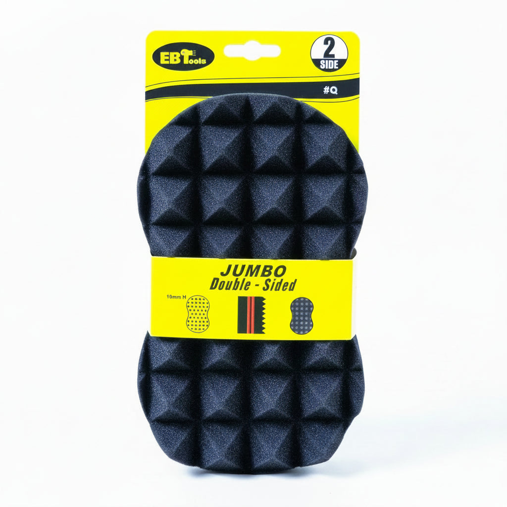 Jumbo double-sided neck strip with yellow packaging on a cardboard background