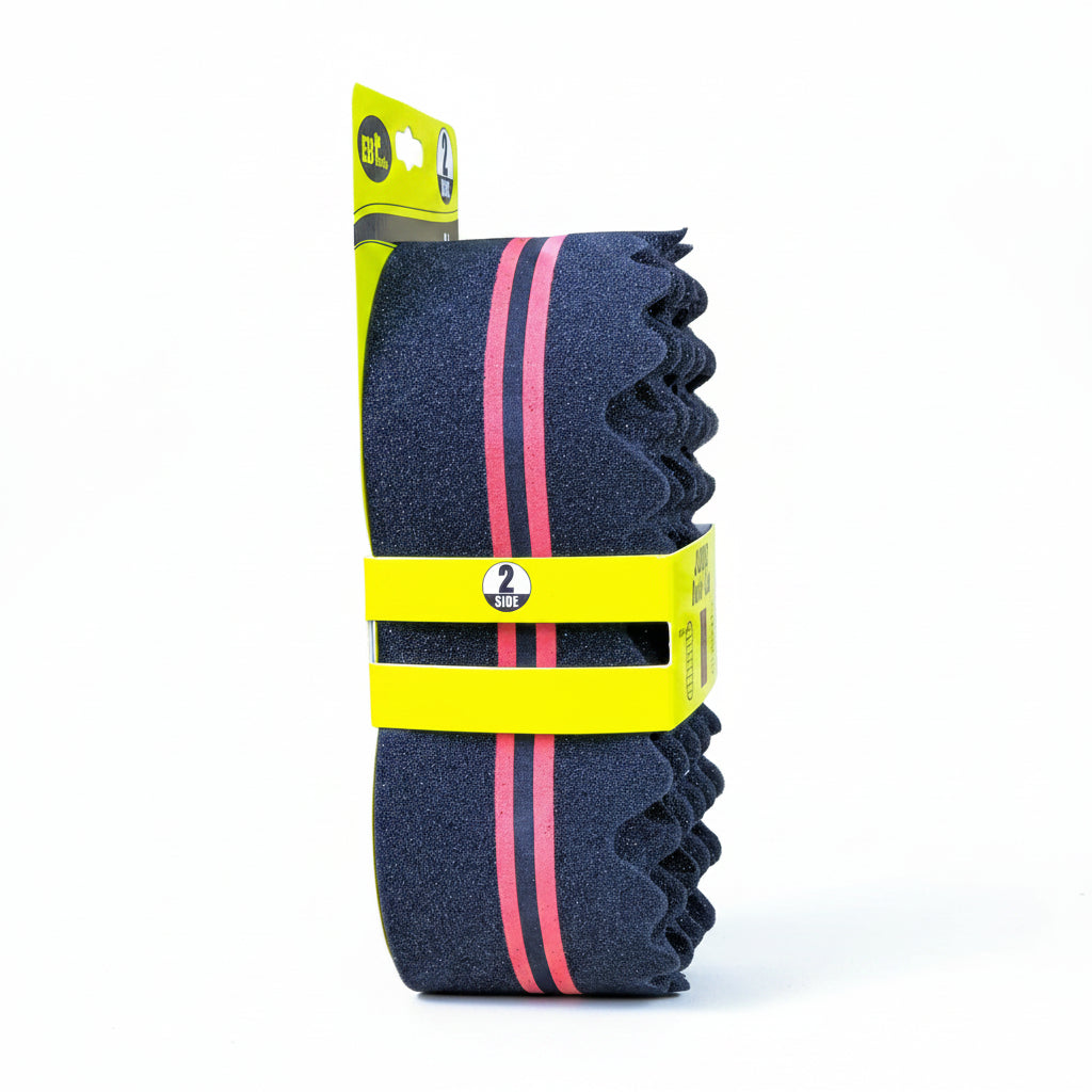 Pack of navy socks with pink stripes on a cardboard background